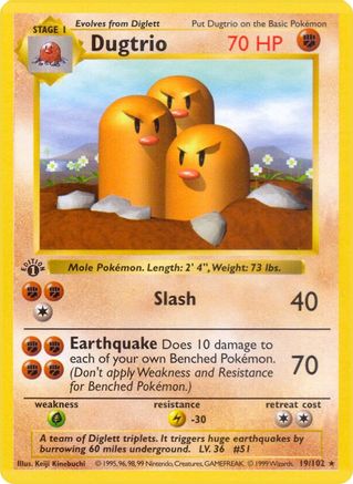 Dugtrio (19/102) (Shadowless) [Base Set 1st Edition]