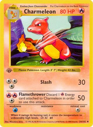 Charmeleon (24/102) (Shadowless) [Base Set 1st Edition]