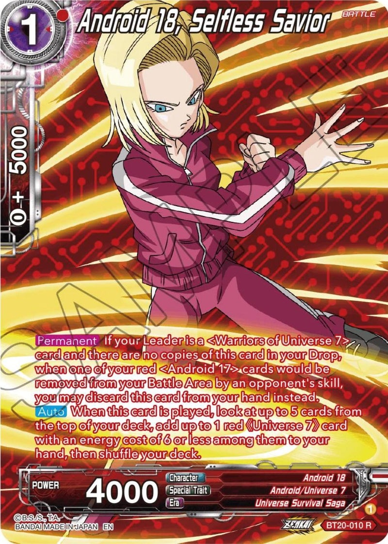 Android 18, Selfless Savior (Silver Foil) (BT20-010) [Power Absorbed] - POKÉ JEUX