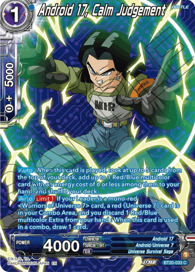 Android 17, Calm Judgement (Silver Foil) (BT20-033) [Power Absorbed] - POKÉ JEUX