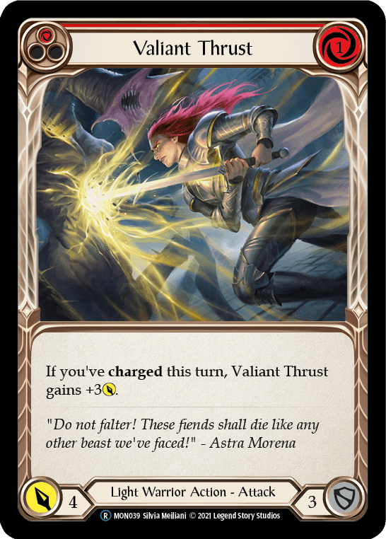 Valiant Thrust (Red) [U-MON039-RF] (Monarch Unlimited) Unlimited Rainbow Foil - POKÉ JEUX