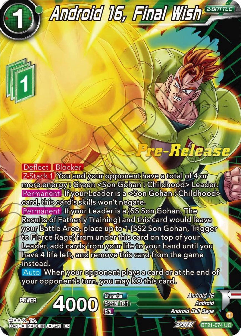 Android 16, Final Wish (BT21-074) [Wild Resurgence Pre-Release Cards] - POKÉ JEUX