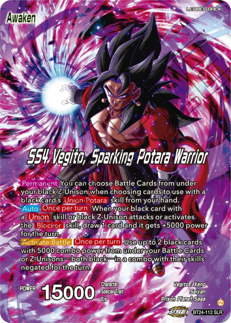 SS4 Son Goku & SS4 Vegeta // SS4 Vegito, Sparking Potara Warrior (SLR) (BT24-112) [Beyond Generations] - POKÉ JEUX