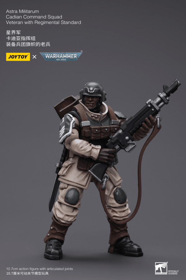 Warhammer 40K - Joytoy - Astra Militarum Cadian Command Squad Veteran with Regimental Standard - POKÉ JEUX