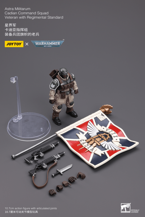 Warhammer 40K - Joytoy - Astra Militarum Cadian Command Squad Veteran with Regimental Standard - POKÉ JEUX