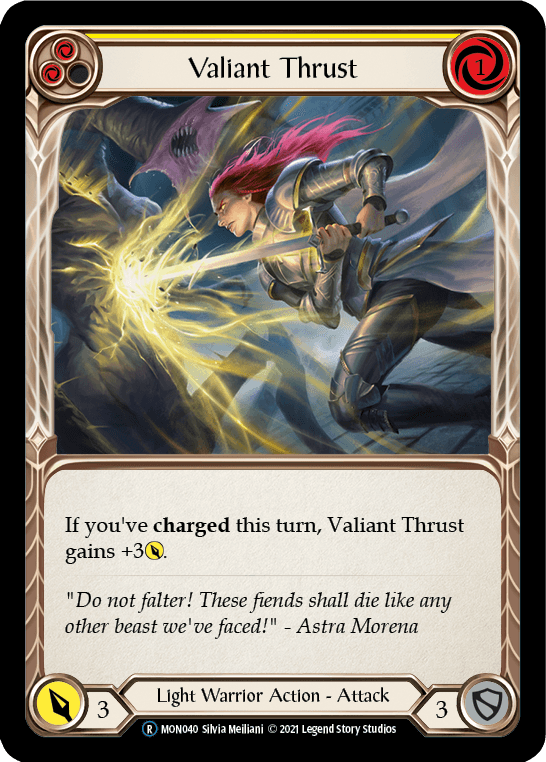 Valiant Thrust (Yellow) [U-MON040-RF] (Monarch Unlimited) Unlimited Rainbow Foil - POKÉ JEUX