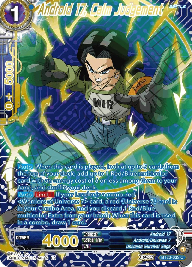 Android 17, Calm Judgement (Gold-Stamped) (BT20-033) [Power Absorbed] - POKÉ JEUX