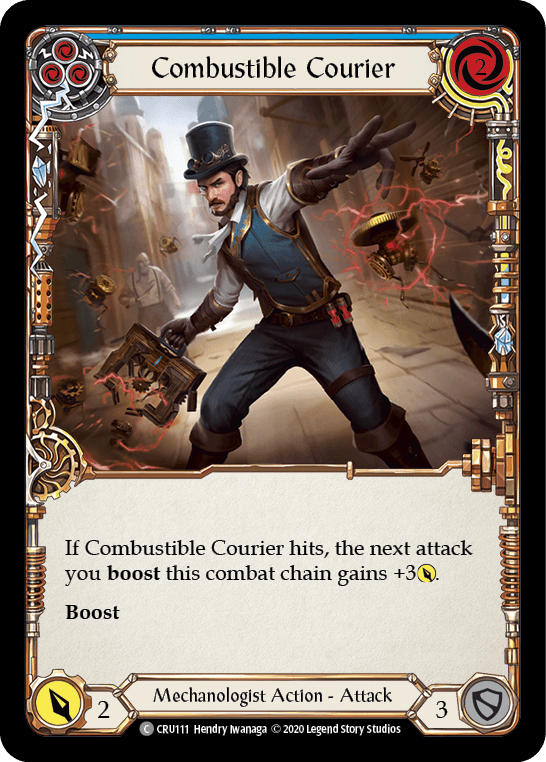 Combustible Courier (Blue) [CRU111] (Crucible of War) 1st Edition Rainbow Foil - POKÉ JEUX