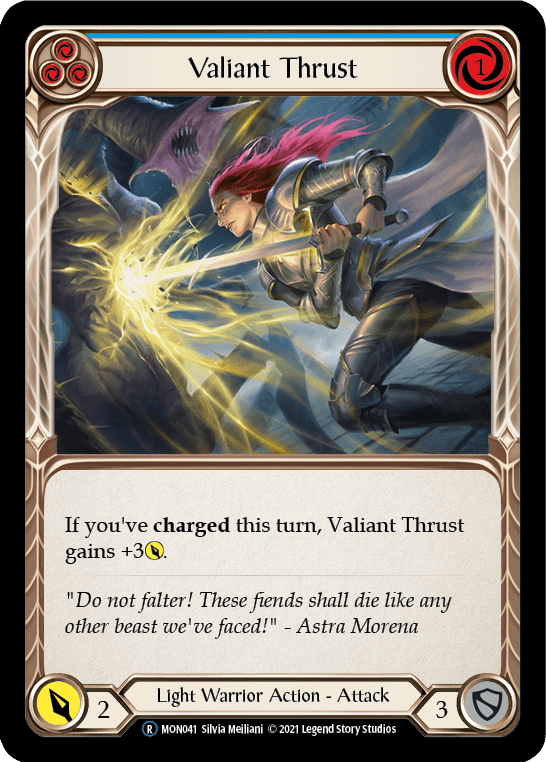 Valiant Thrust (Blue) [U-MON041-RF] (Monarch Unlimited) Unlimited Rainbow Foil - POKÉ JEUX