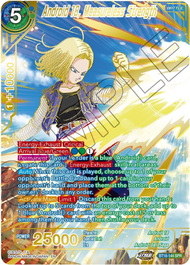 Android 18, Measureless Strength (SPR) (BT18-144) [Dawn of the Z-Legends] - POKÉ JEUX