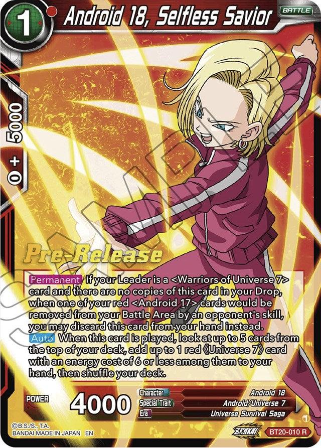 Android 18, Selfless Savior (BT20-010) [Power Absorbed Prerelease Promos] - POKÉ JEUX