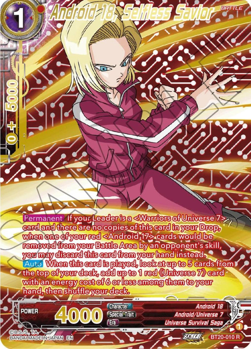 Android 18, Selfless Savior (Gold-Stamped) (BT20-010) [Power Absorbed] - POKÉ JEUX