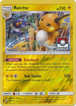 Raichu (41/147) (League Promo 1st Place) [Sun & Moon: Burning Shadows]