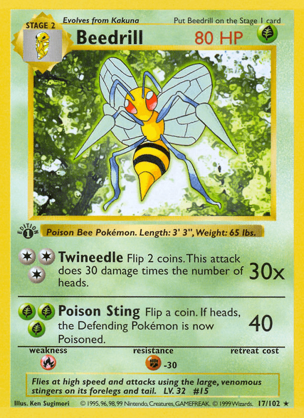 Beedrill (17/102) (Shadowless) [Base Set 1st Edition] - POKÉ JEUX