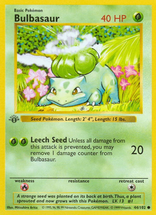 Bulbasaur (44/102) (Shadowless) [Base Set 1st Edition] - POKÉ JEUX