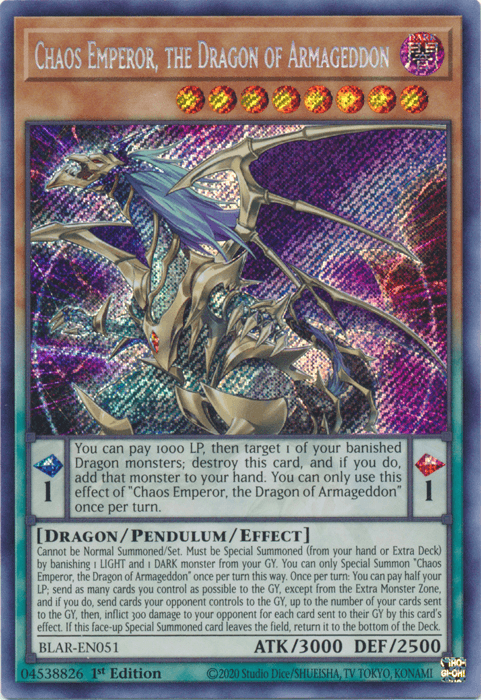 Chaos Emperor, the Dragon of Armageddon [BLAR-EN051] Secret Rare - POKÉ JEUX