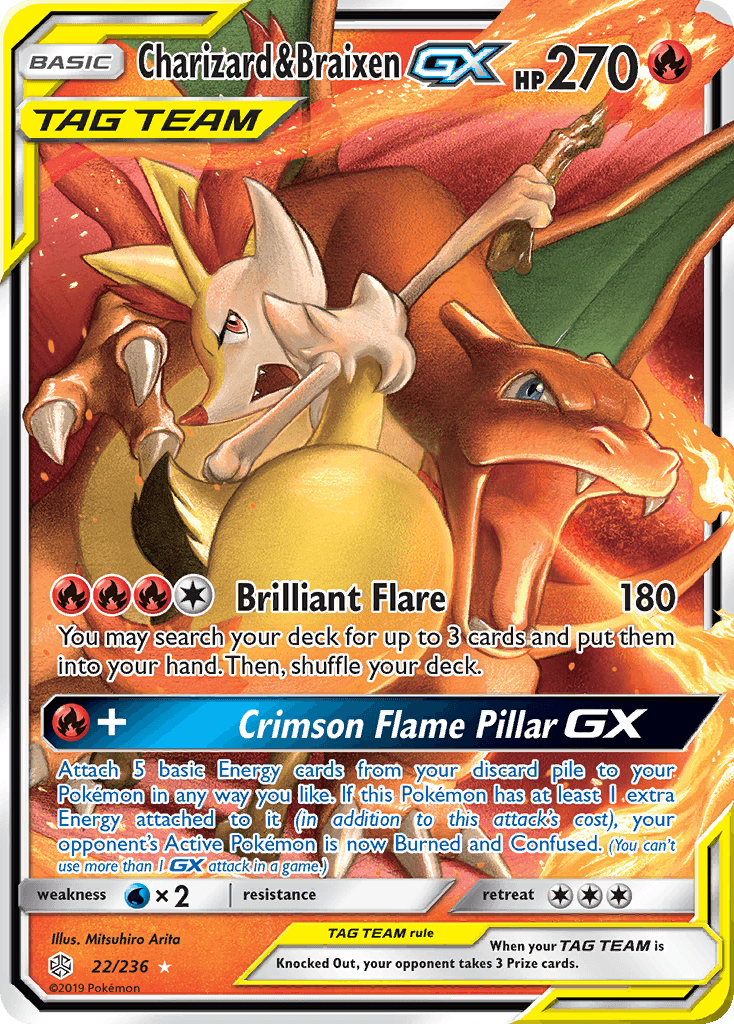 Charizard & Braixen GX (22/236) [Sun & Moon: Cosmic Eclipse] - POKÉ JEUX