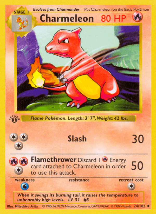 Charmeleon (24/102) (Shadowless) [Base Set 1st Edition] - POKÉ JEUX