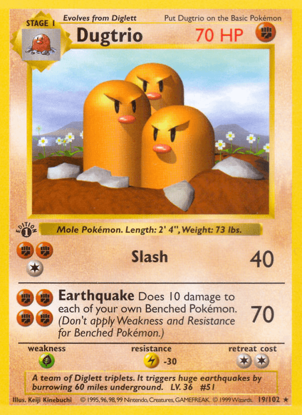 Dugtrio (19/102) (Shadowless) [Base Set 1st Edition] - POKÉ JEUX