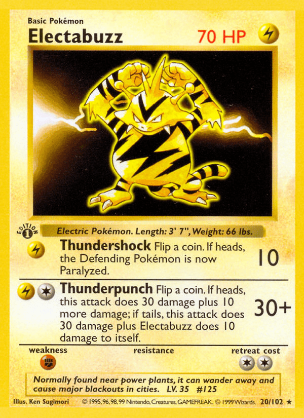 Electabuzz (20/102) (Shadowless) [Base Set 1st Edition] - POKÉ JEUX