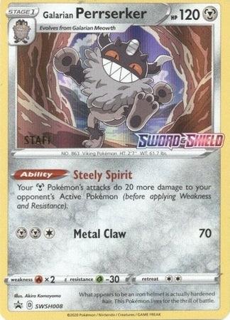 Galarian Perrserker (SWSH008) (Staff Prerelease Promo) [Sword & Shield: Black Star Promos] - POKÉ JEUX