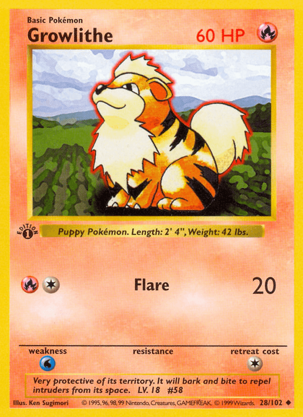 Growlithe (28/102) (Shadowless) [Base Set 1st Edition] - POKÉ JEUX