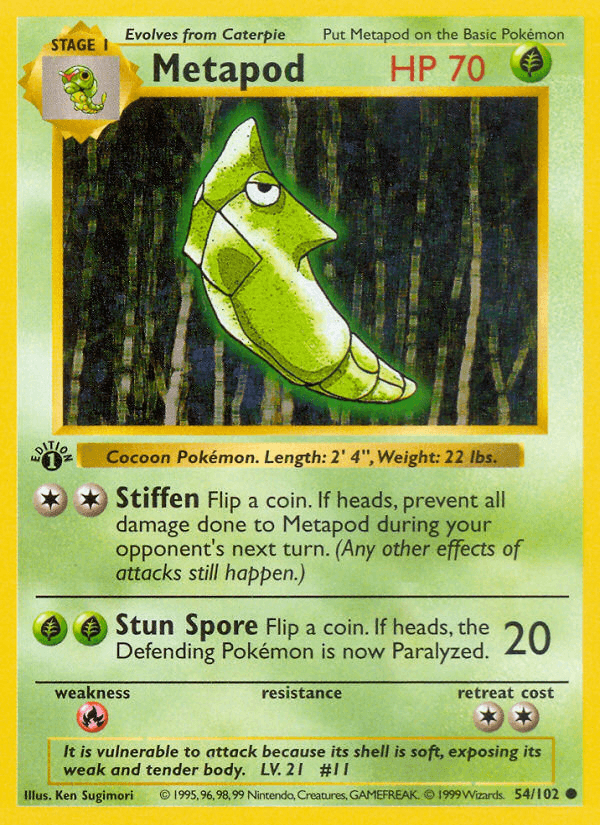 Metapod (54/102) (Shadowless) [Base Set 1st Edition] - POKÉ JEUX