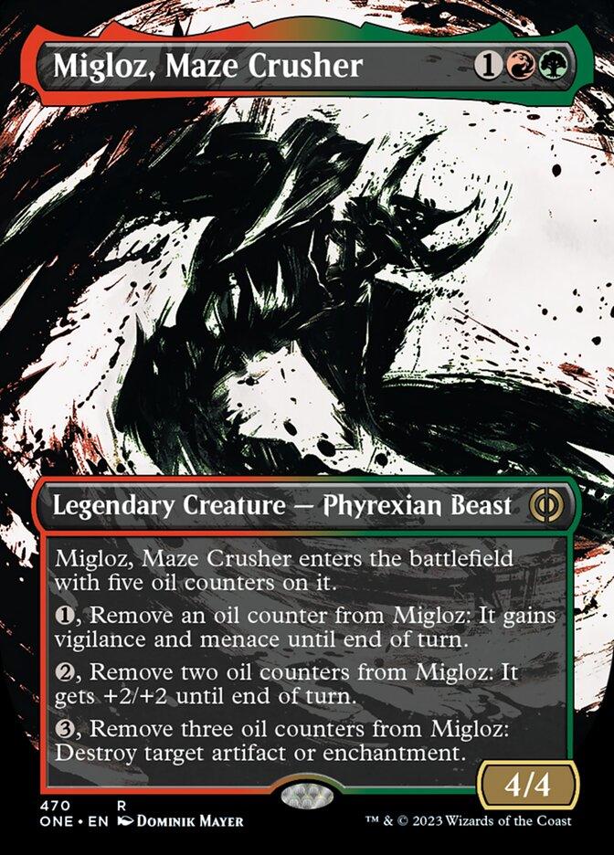 Migloz, Maze Crusher (Borderless Ichor Step-and-Compleat Foil) [Phyrexia: All Will Be One] - POKÉ JEUX