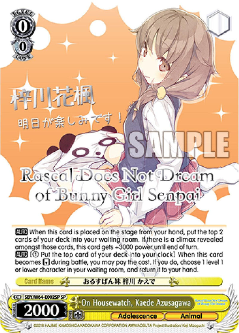 On Housewatch, Kaede Azusagawa (SBY/W64-E002SP SP) (Silver Stamped) [Rascal Does Not Dream of Bunny Girl Senpai] - POKÉ JEUX