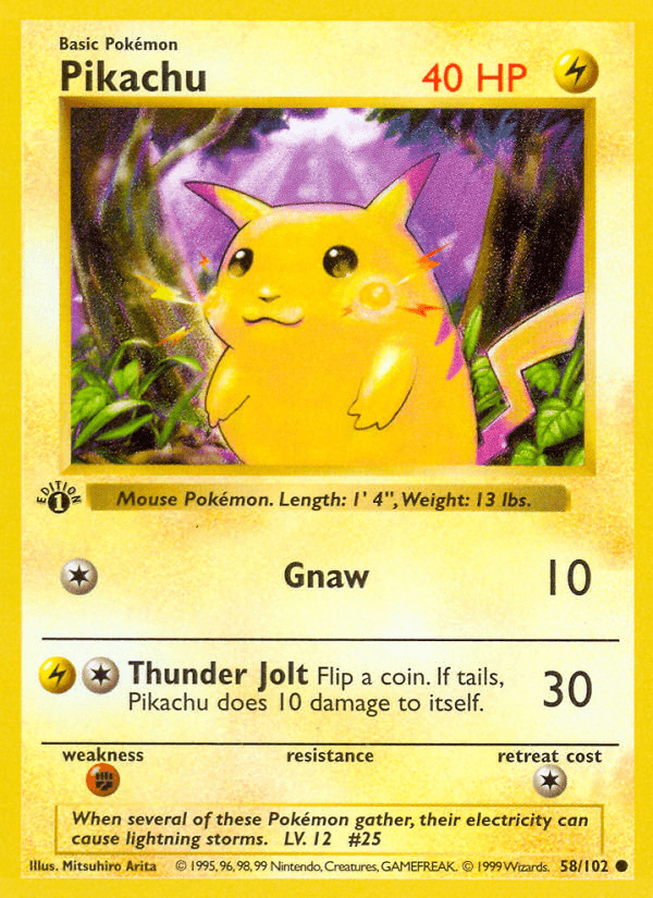 Pikachu (58/102) (Shadowless) [Base Set 1st Edition] - POKÉ JEUX