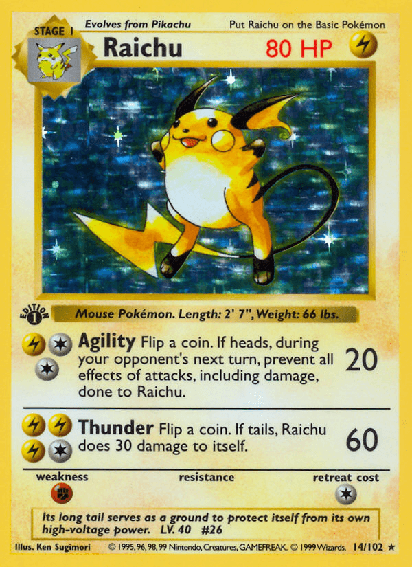 Raichu (14/102) (Shadowless) [Base Set 1st Edition] - POKÉ JEUX