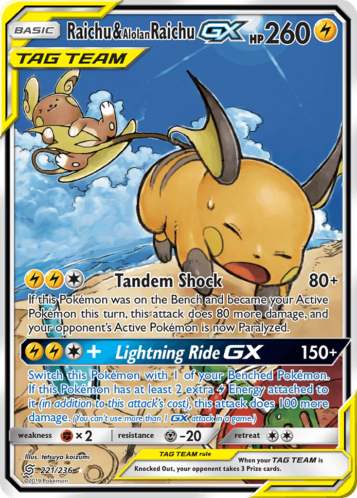 Raichu & Alolan Raichu GX (221/236) [Sun & Moon: Unified Minds] - POKÉ JEUX