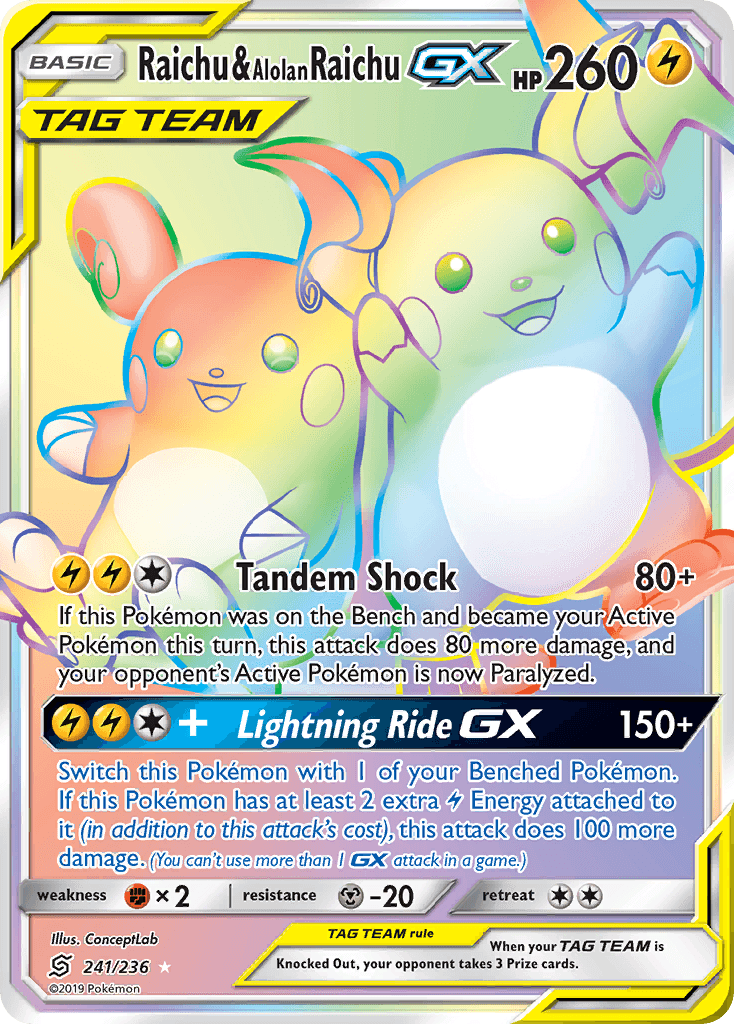 Raichu & Alolan Raichu GX (241/236) [Sun & Moon: Unified Minds] - POKÉ JEUX