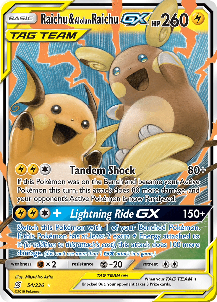 Raichu & Alolan Raichu GX (54/236) [Sun & Moon: Unified Minds] - POKÉ JEUX