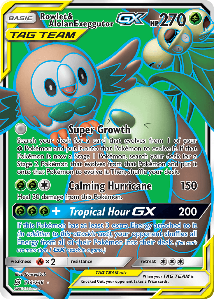 Rowlet & Alolan Exeggutor GX (214/236) [Sun & Moon: Unified Minds] - POKÉ JEUX