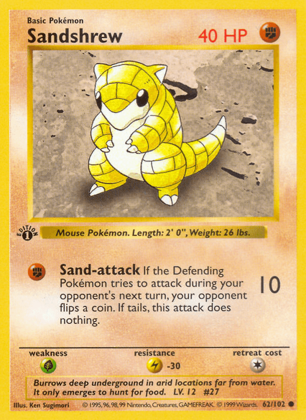 Sandshrew (62/102) (Shadowless) [Base Set 1st Edition] - POKÉ JEUX