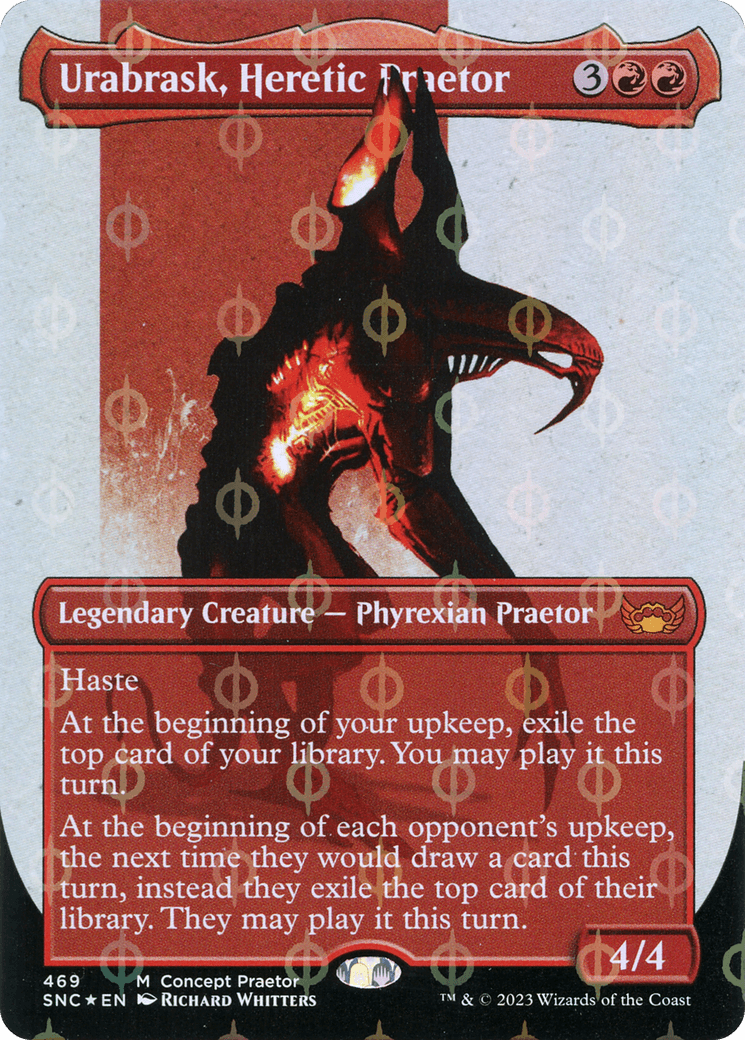 Urabrask, Heretic Praetor (Borderless Concept Praetors Step-and-Compleat Foil) [Phyrexia: All Will Be One] - POKÉ JEUX