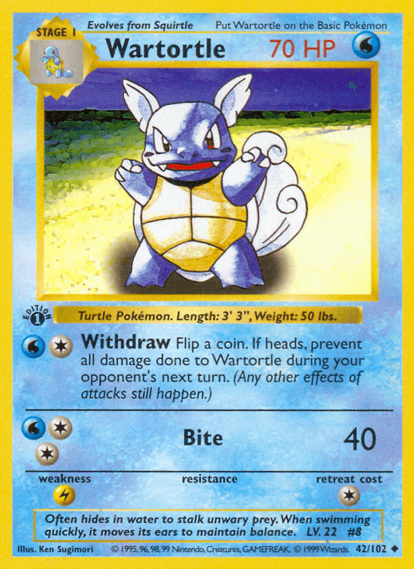 Wartortle (42/102) (Shadowless) [Base Set 1st Edition] - POKÉ JEUX