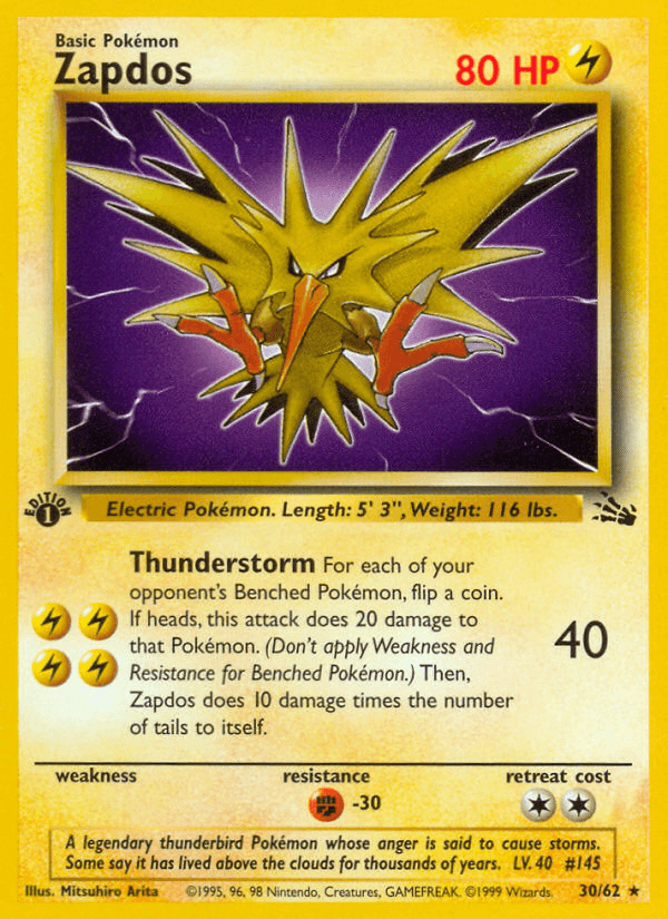 Zapdos (30/62) [Fossil 1st Edition] - POKÉ JEUX